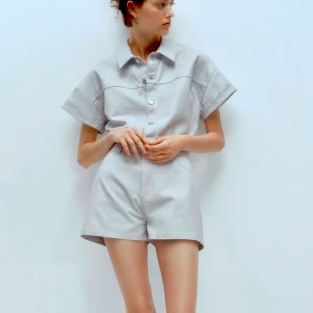 zara shorts jumpsuit size small and fabric pearlescent